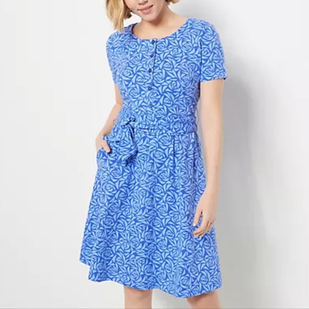 Isaac Mizrahi Blue Printed Geo Rose Dress